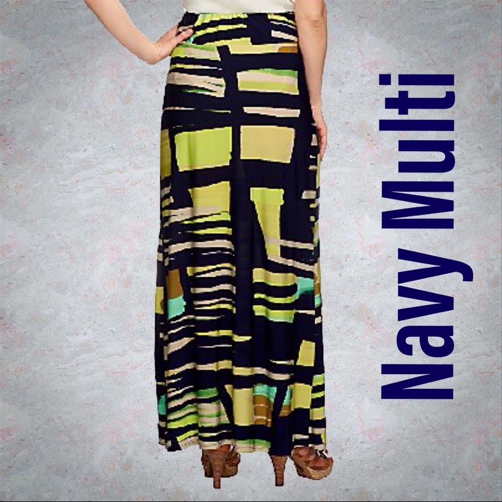 Kelly by Clinton Kelly Regular Printed Knit Maxi Skirt NWT 1X Navy Multi A254043